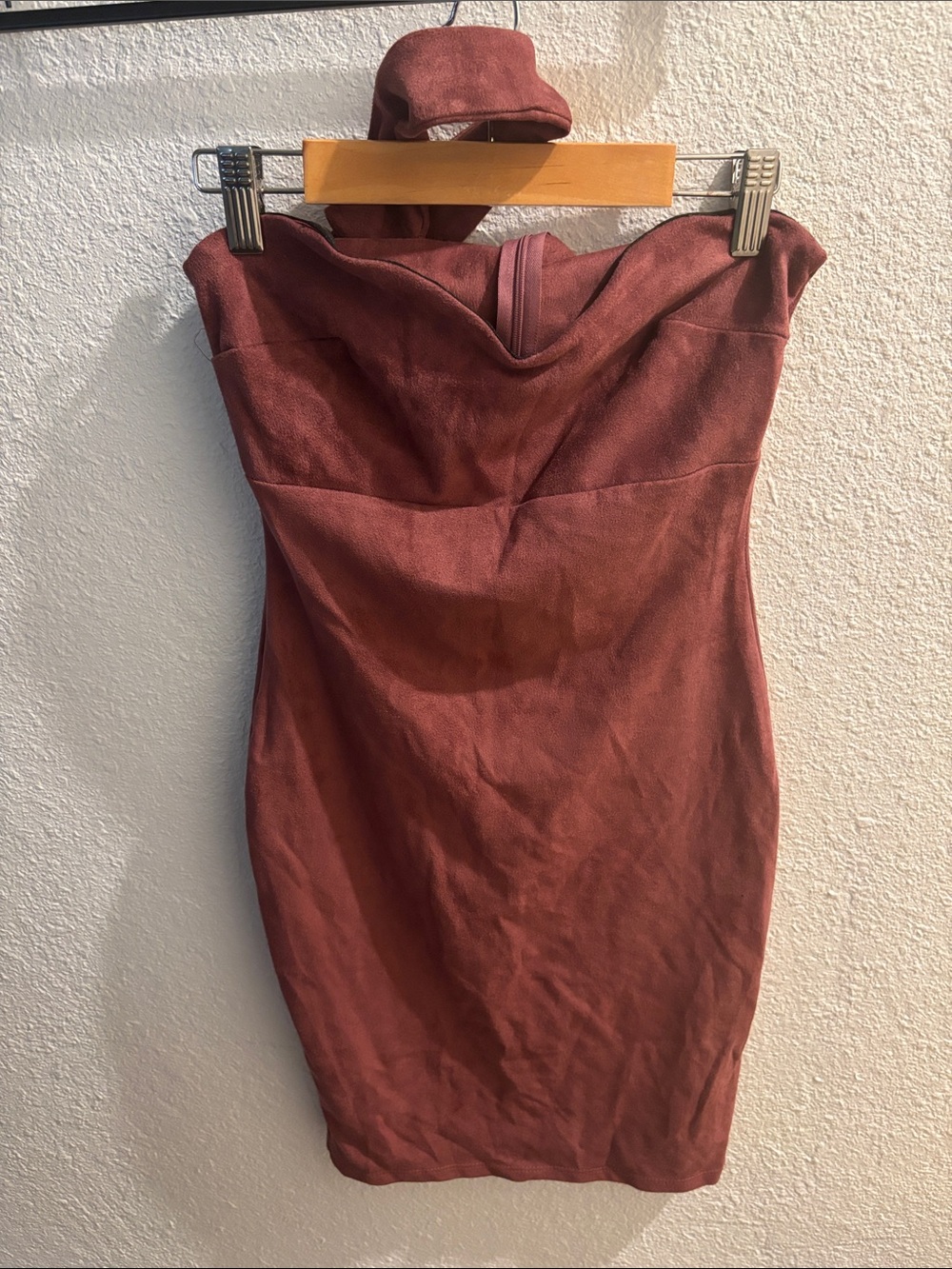 Fashion Nova Strapless Rust Suede Bodycon Dress